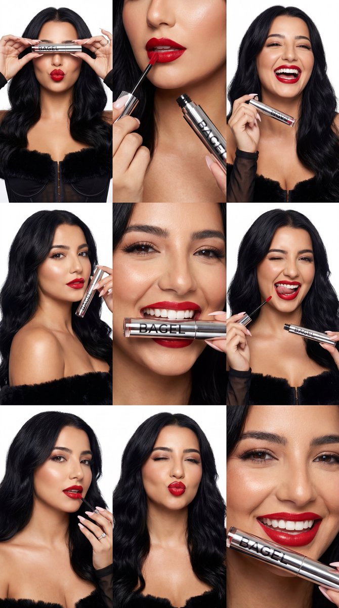 Ultra-Photoreal Beauty Campaign Contact Sheet (BAGEL) — example 1