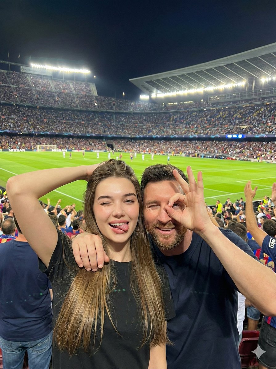 Playful Selfie with Lionel Messi in a Football Stadium — example 1
