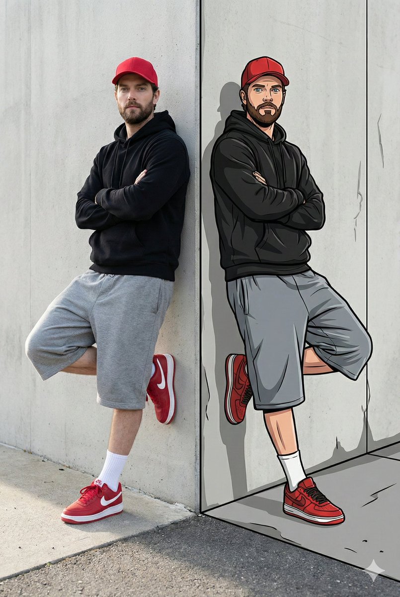 Split-Reality Street Art Portrait with Identity Lock — example 1