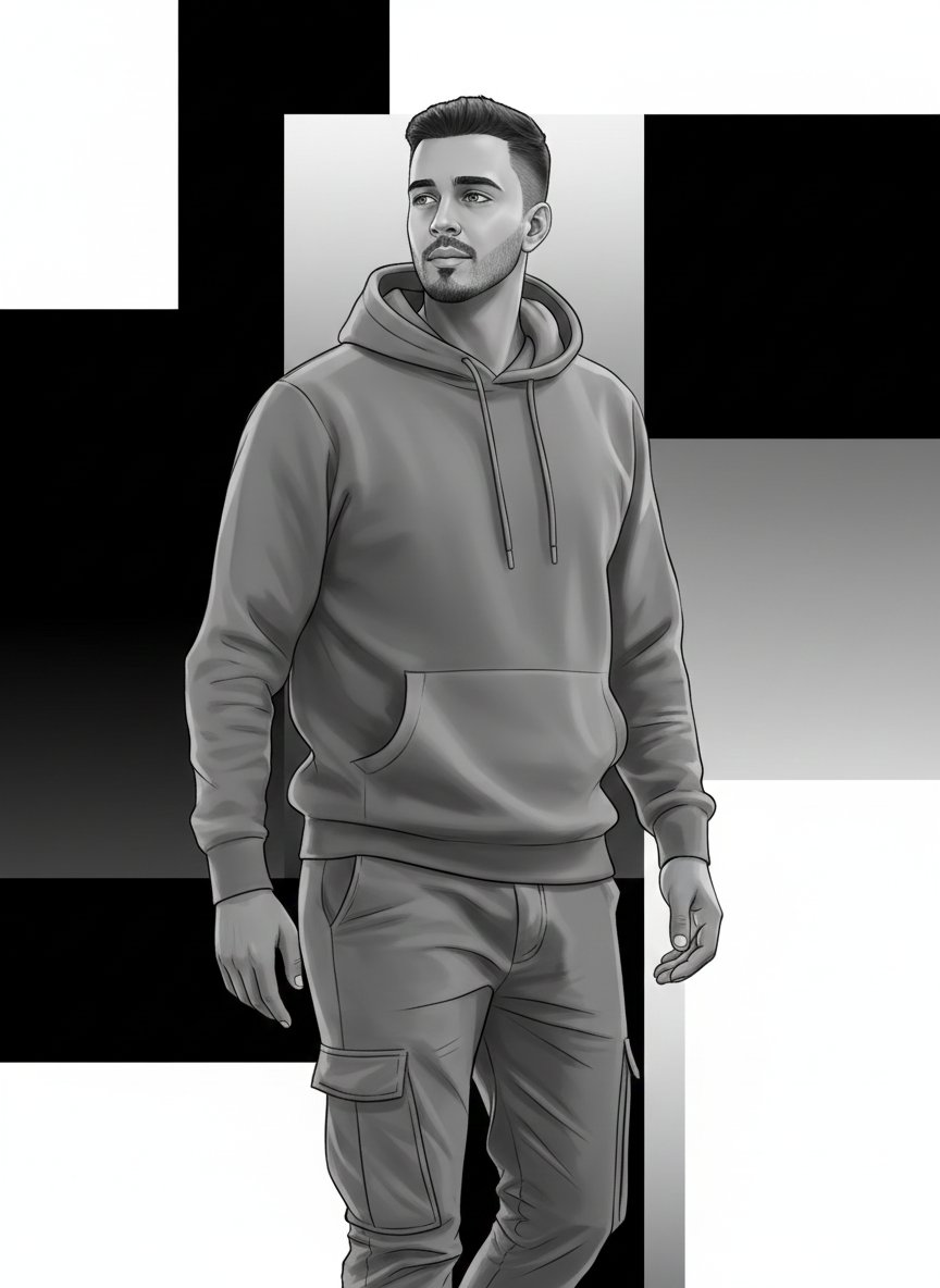 High-Fashion Monochrome Vector Illustration Prompt — example 1