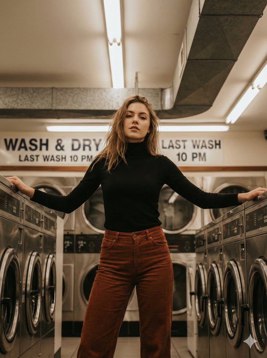 Editorial Laundromat Portrait Prompt — example 1