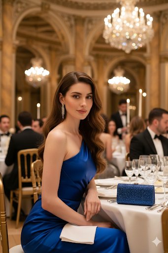Photorealistic Gala Portrait in Royal Blue — example 1