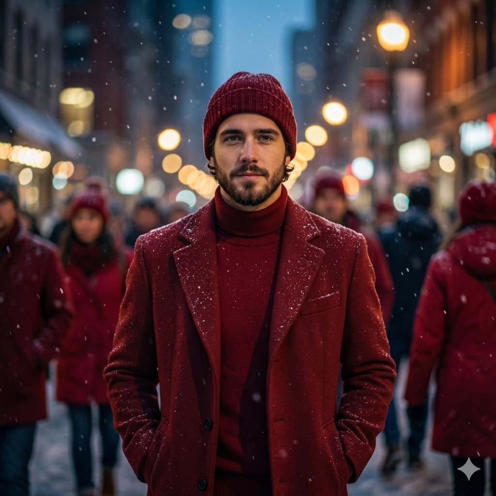 Cinematic Fashion Editorial Portrait in Winter Night — example 1