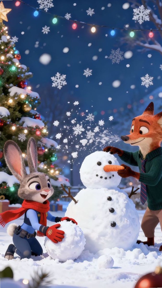 Zootopia Style Snowman Building Scene — example 1