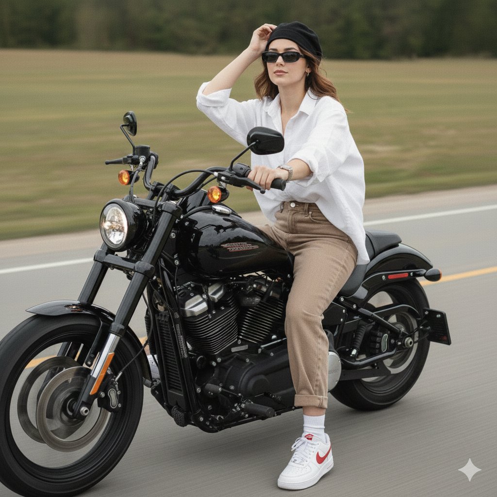 Cinematic Motorcycle Ride with Identity Lock — example 2