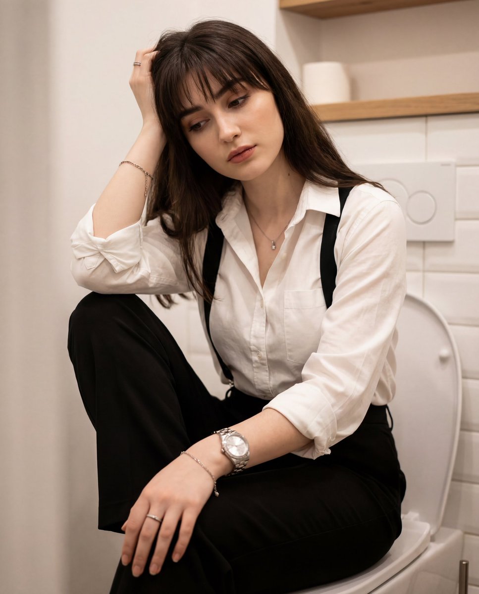 Introspective Portrait in a Bathroom with Identity Lock — example 1