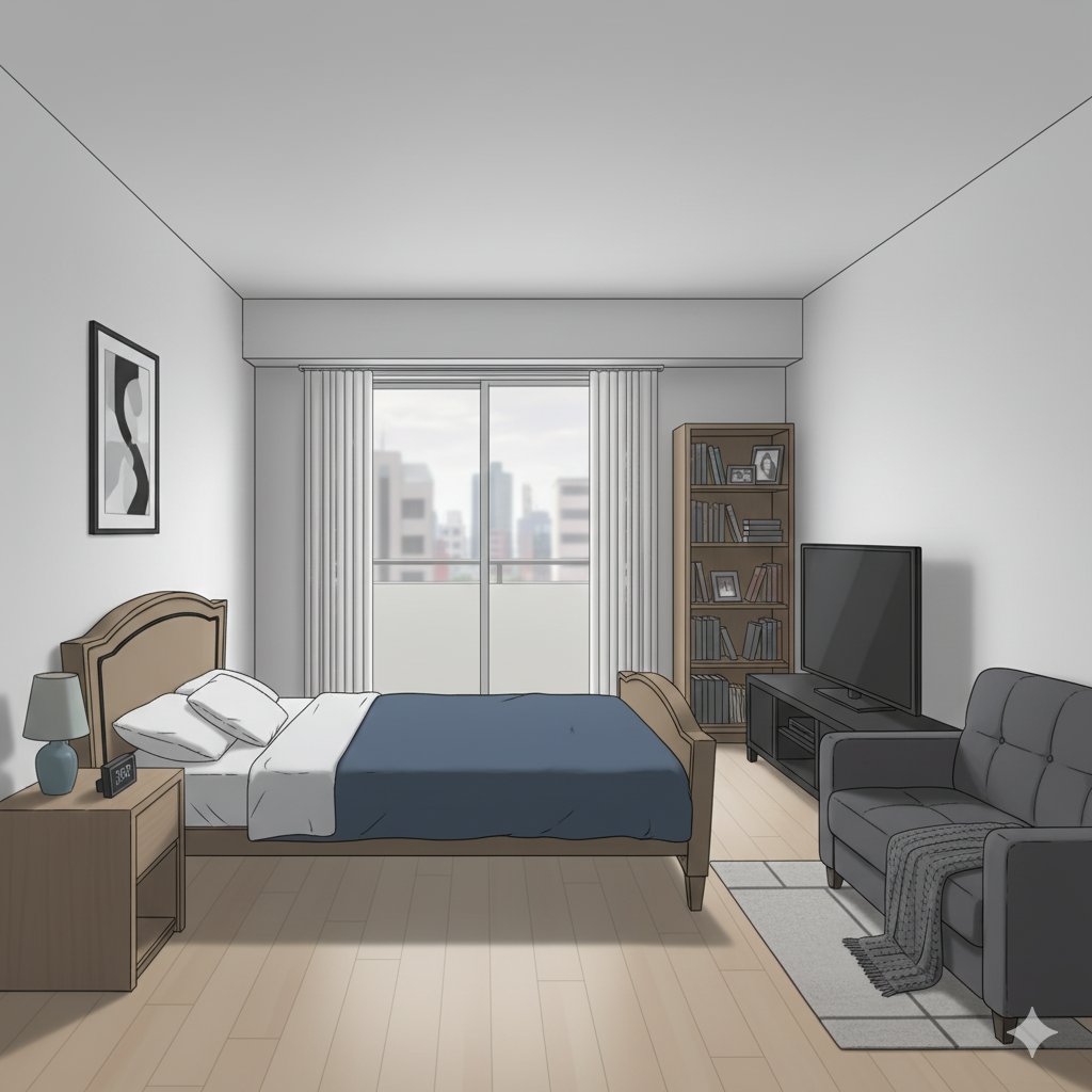 Isometric living room layout based on a sofa photo — example 2