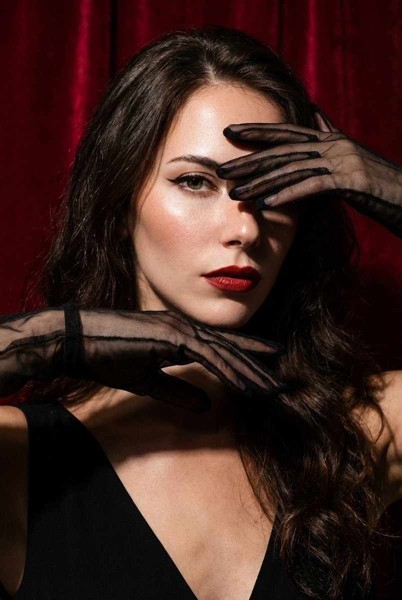 High-Fashion Editorial Portrait with Dramatic Hand Pose — example 2