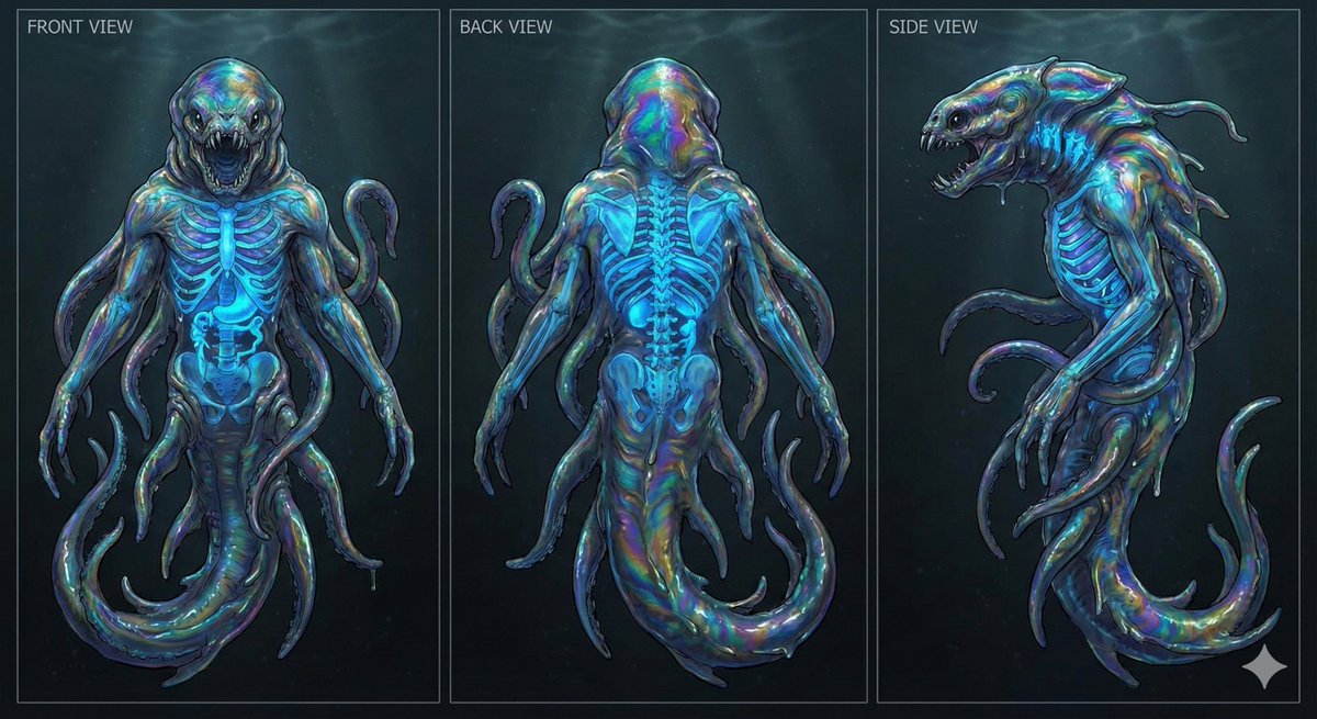 Character Sheet for Deep-Sea Creature with Bioluminescent Skeleton — example 1