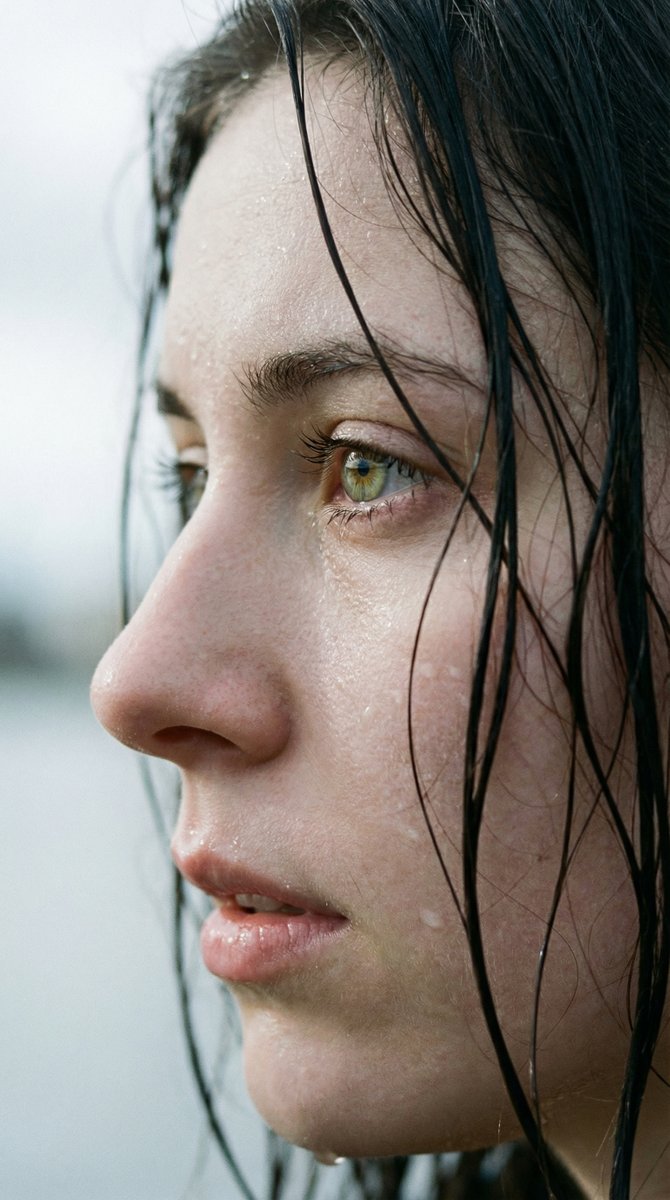 Extreme Wet Close-Up Portrait with Realistic Water Droplets — example 1