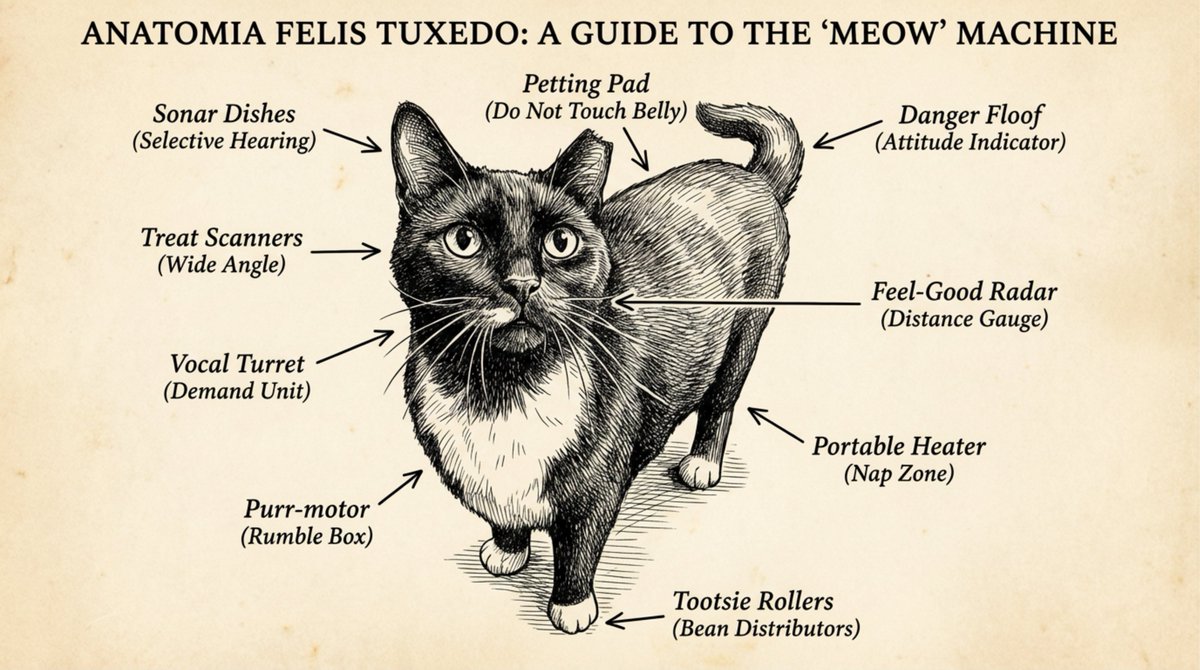 Funny anatomical diagram of a pet — example 1