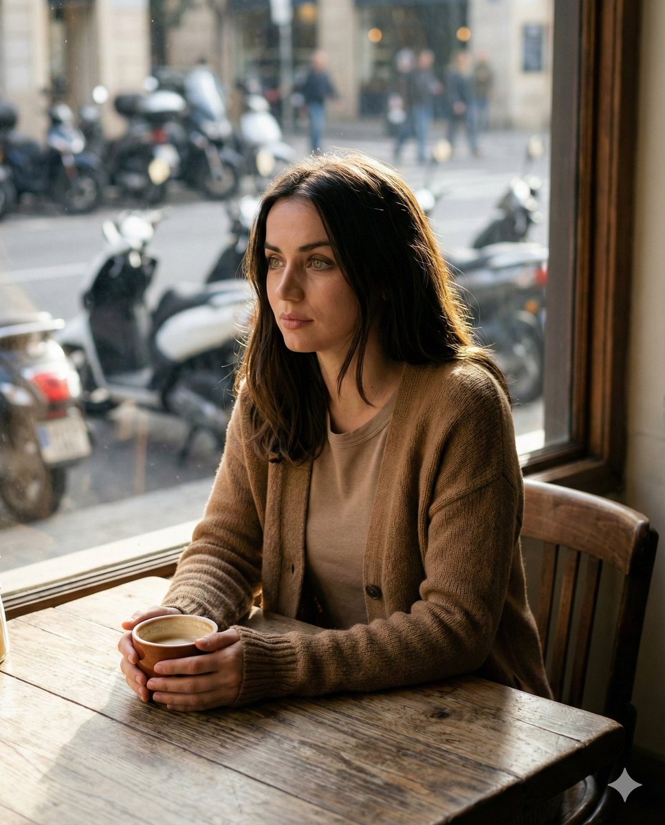 Cinematic Portrait in a Cozy Cafe — example 1