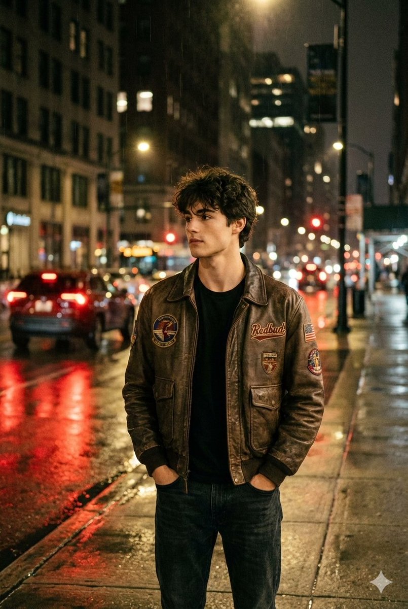 Nighttime Street Portrait with Wet Pavement — example 1