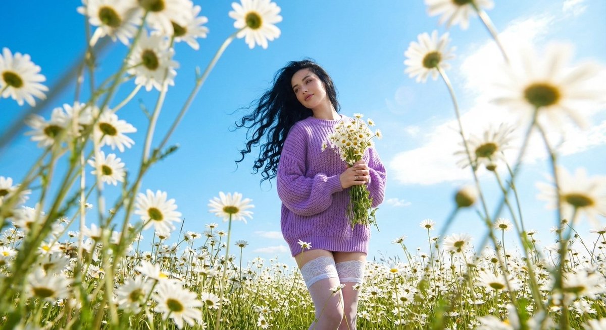 Hyper-realistic High-Fashion Editorial with Daisies — example 2