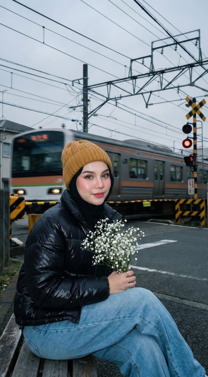 Moody Japanese Railway Crossing Portrait — example 1