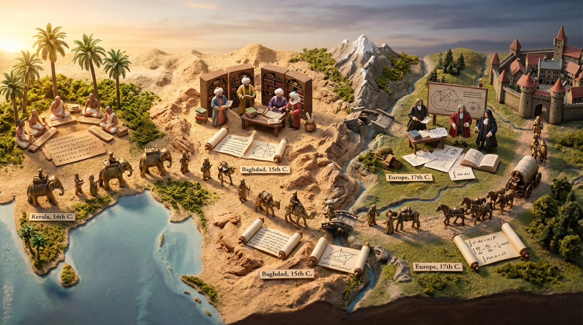 Miniature Diorama Prompt for Visualizing the Historical Journey of Calculus — example 1