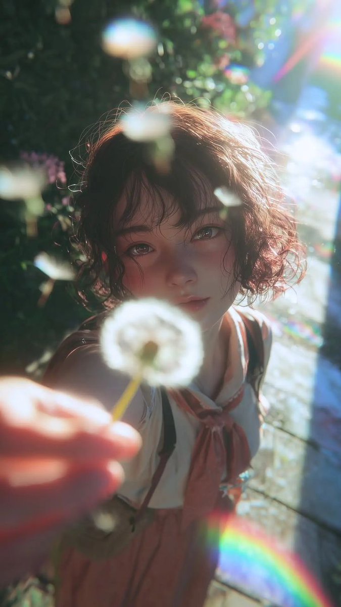 Dreamy Semi-Realistic Anime Portrait of a Girl with a Dandelion — example 1