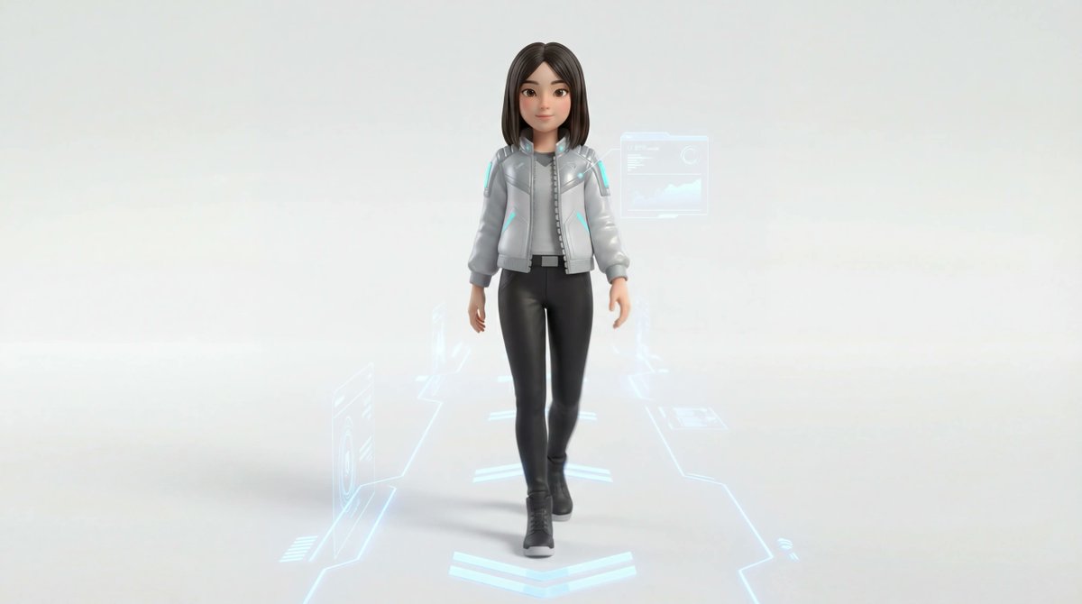 Medium Shot of Character Interacting with Floating Interface — example 1