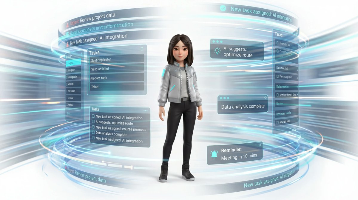 Medium Shot of Character Interacting with Floating Interface — example 3
