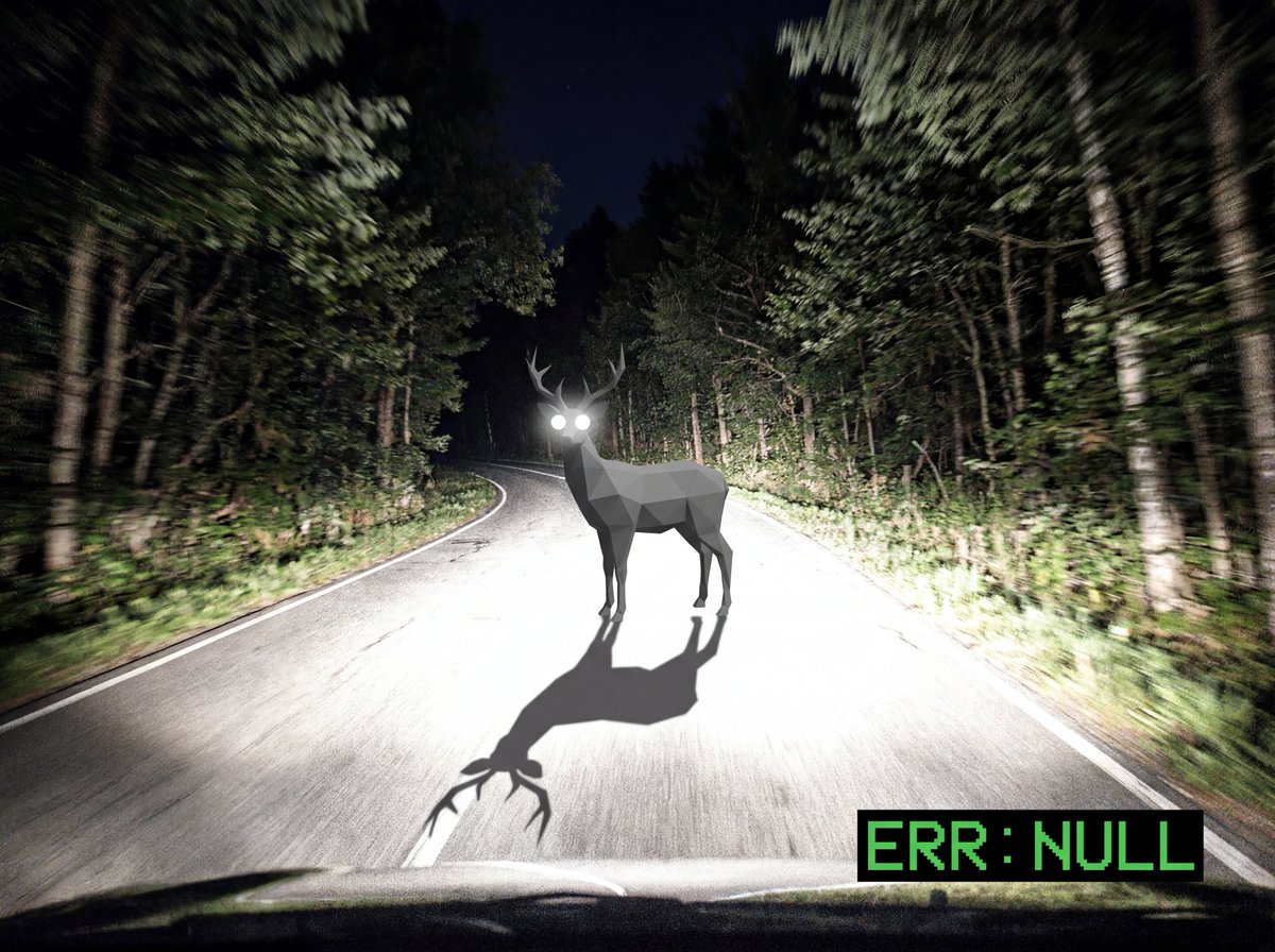 Reality Glitch Documentary Image Prompt: Low-Poly Deer in Headlights — example 1
