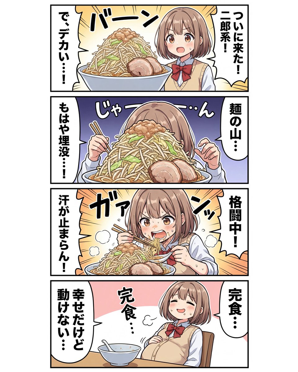 4-panel Japanese gag manga about Nanami eating ramen — example 1