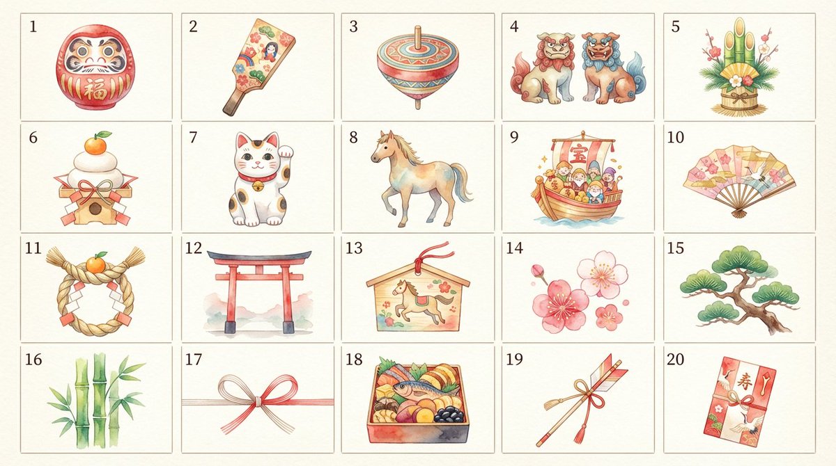 Japanese New Year Kirie-Style Icon Set Generation — example 2