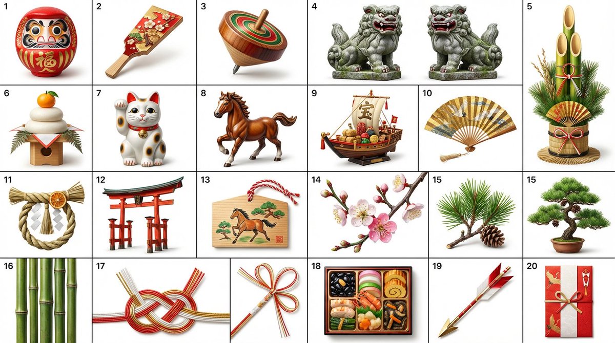 Japanese New Year Kirie-Style Icon Set Generation — example 3