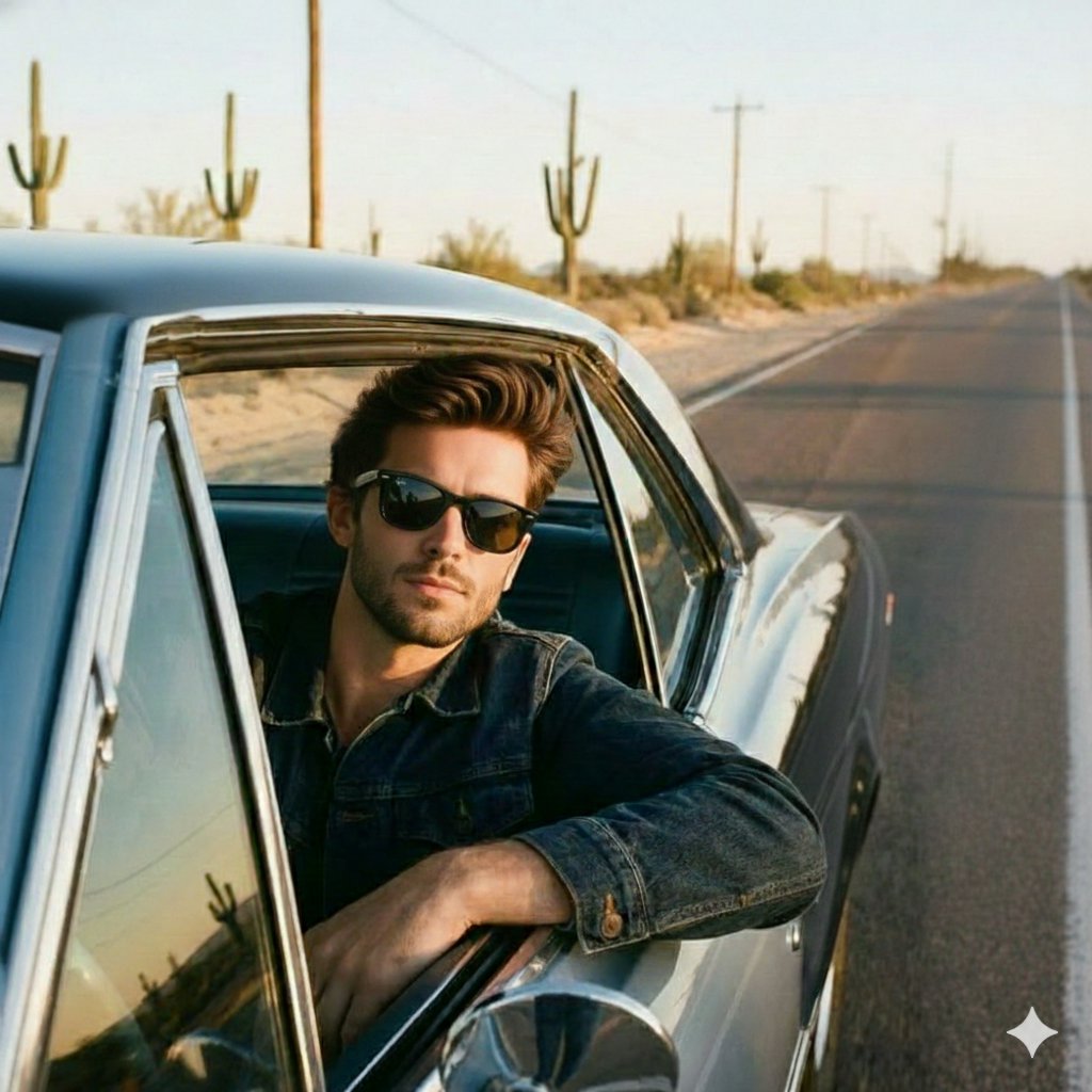 Cinematic Road Trip Portrait Prompt — example 1