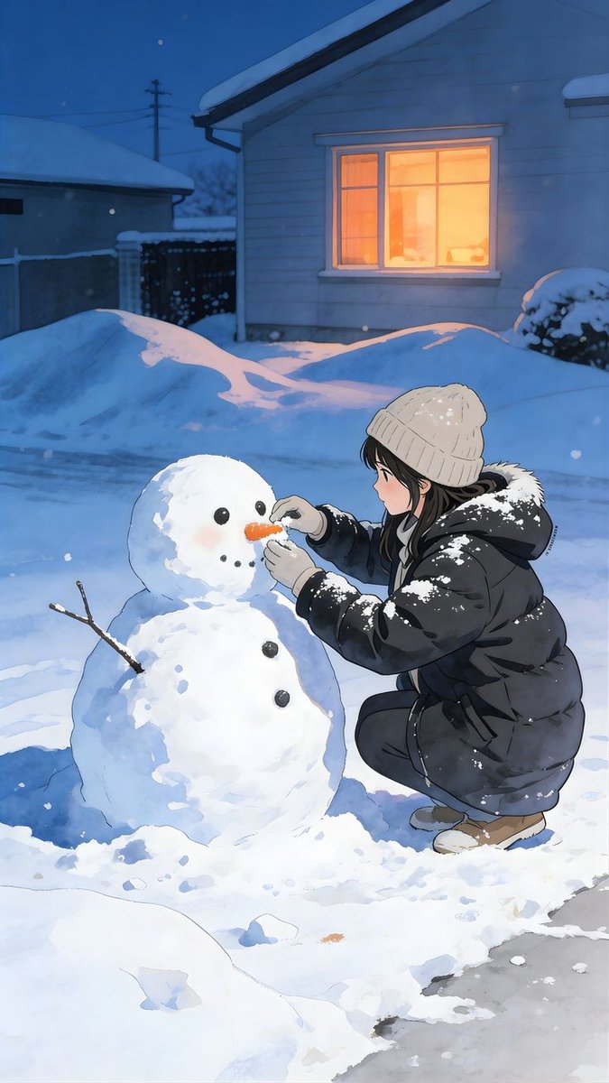 Anime Style Snowman Building Scene Prompt — example 1