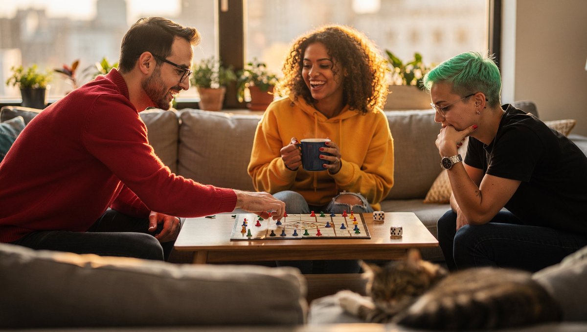 Board Game Scene with Multiple Characters Prompt