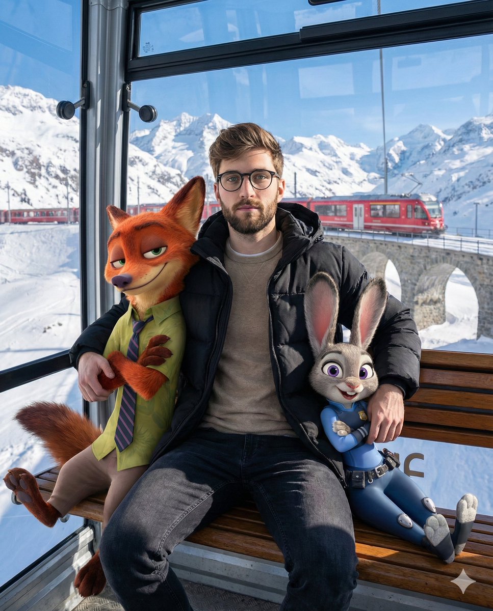 Cozy Winter Cable Car Scene with Zootopia Characters