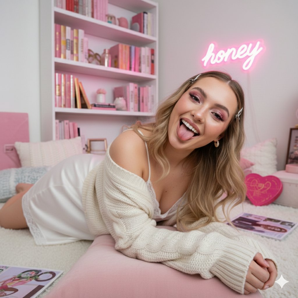 Maximalist 'Clean Girl' Aesthetic Portrait with Blep Expression — example 2