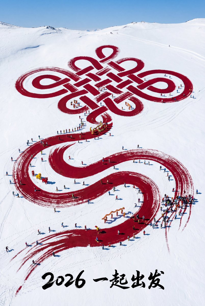 Aerial Art: Chinese Knot Landscape for 2026 Winter Games Prompt — example 1