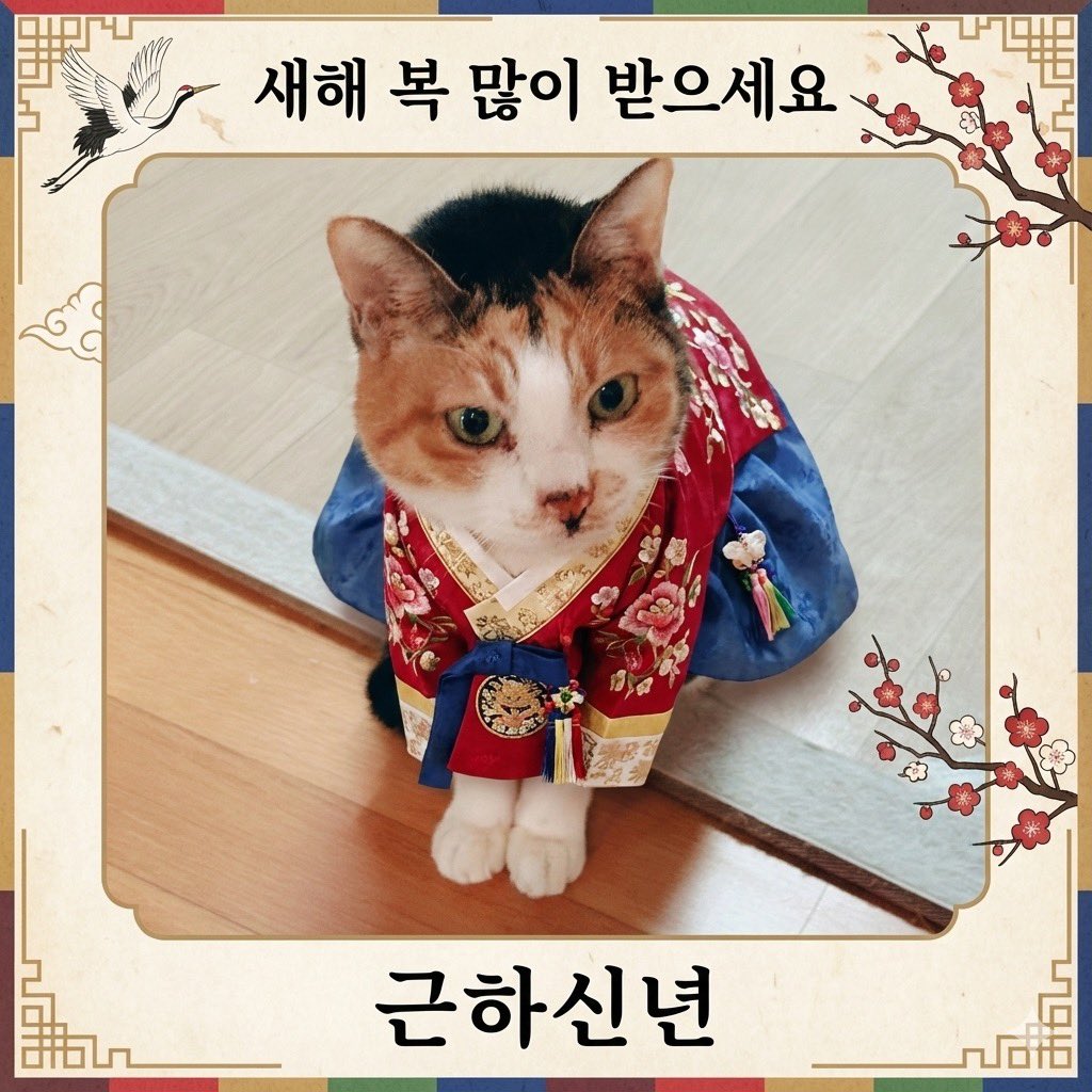 Cat Hanbok New Year's Card Generation Prompt — example 1