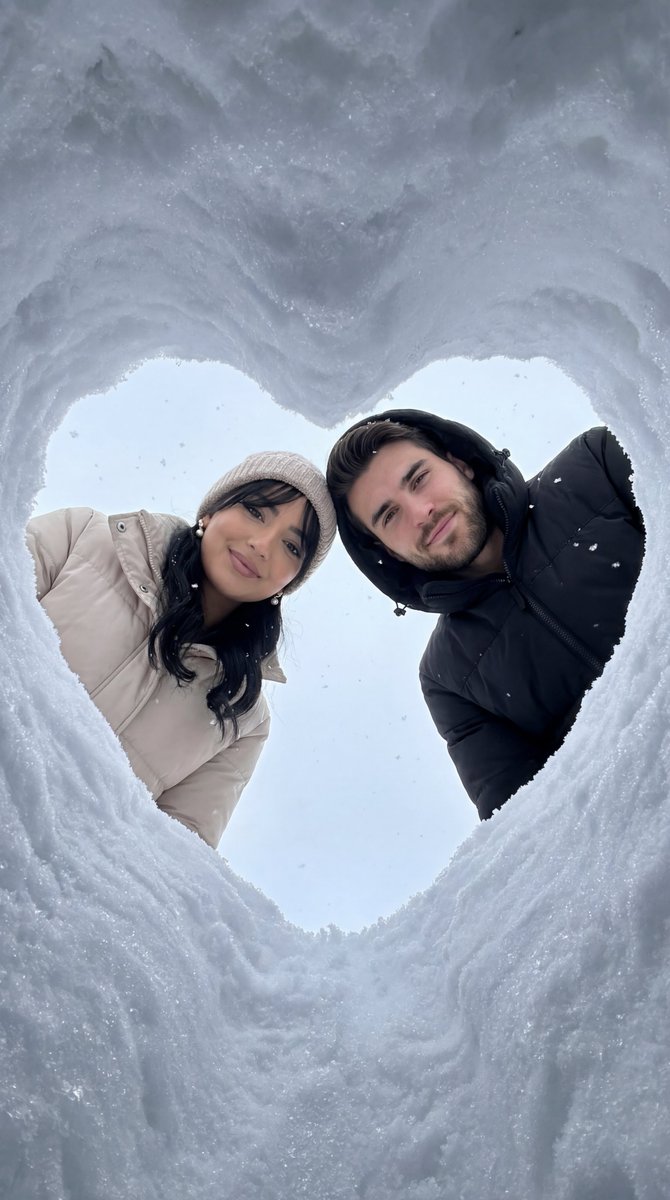 Cinematic Winter Photoshoot with Heart-Shaped Snow Frame — example 1