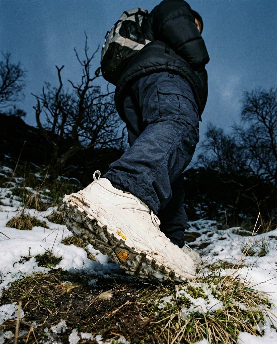 Gorpcore Editorial: Extreme Worm's-Eye View of Hiking Boot — example 1
