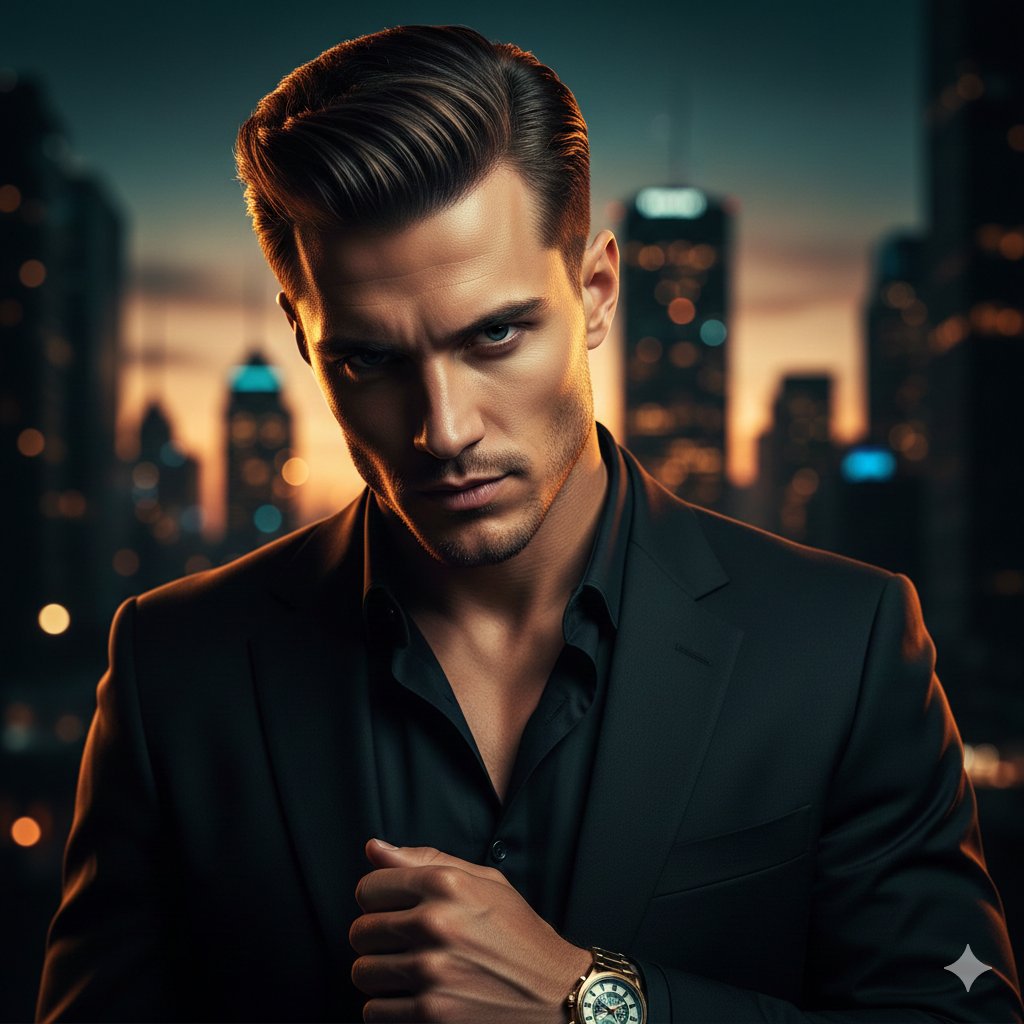 Cinematic Portrait of a Confident Young Man in an Urban Setting — example 1