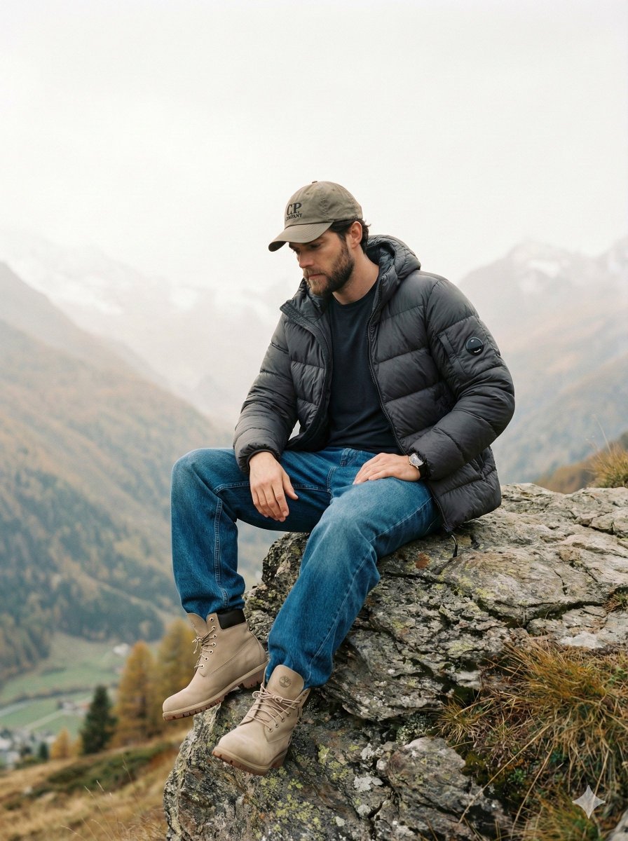 Cinematic Fashion Editorial Image Prompt for Male Subject in Swiss Alps — example 1