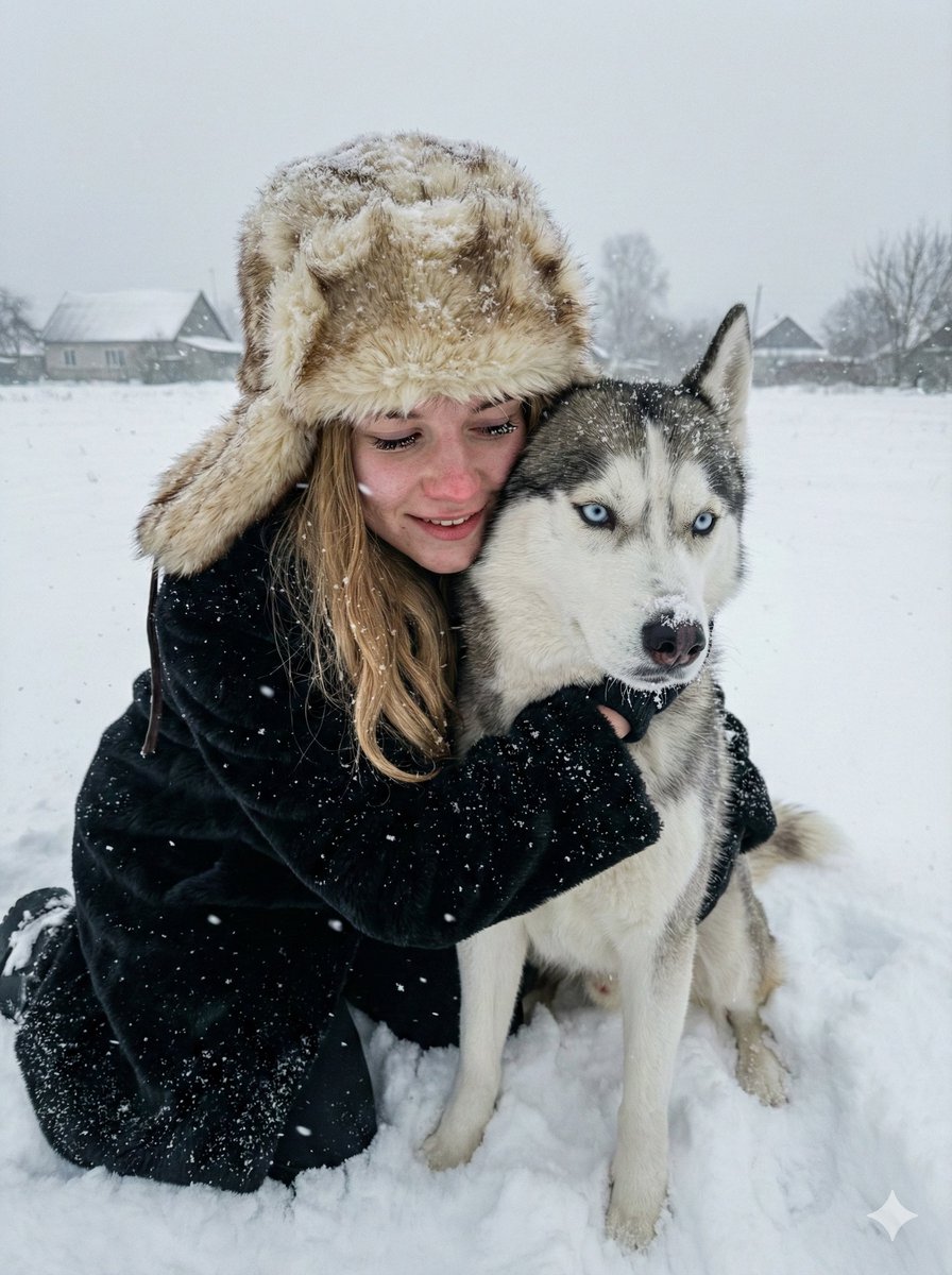 Hyper-realistic Winter Portrait with Siberian Husky — example 1