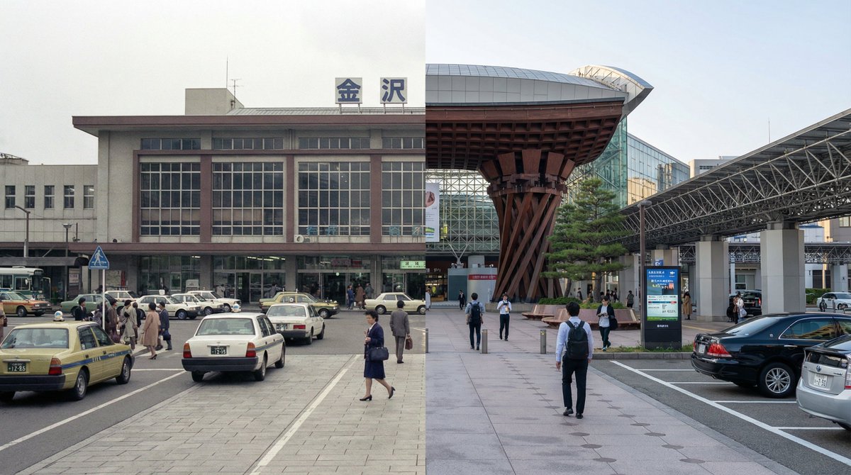 Split-screen time-lapse of same location by coordinates — example 2