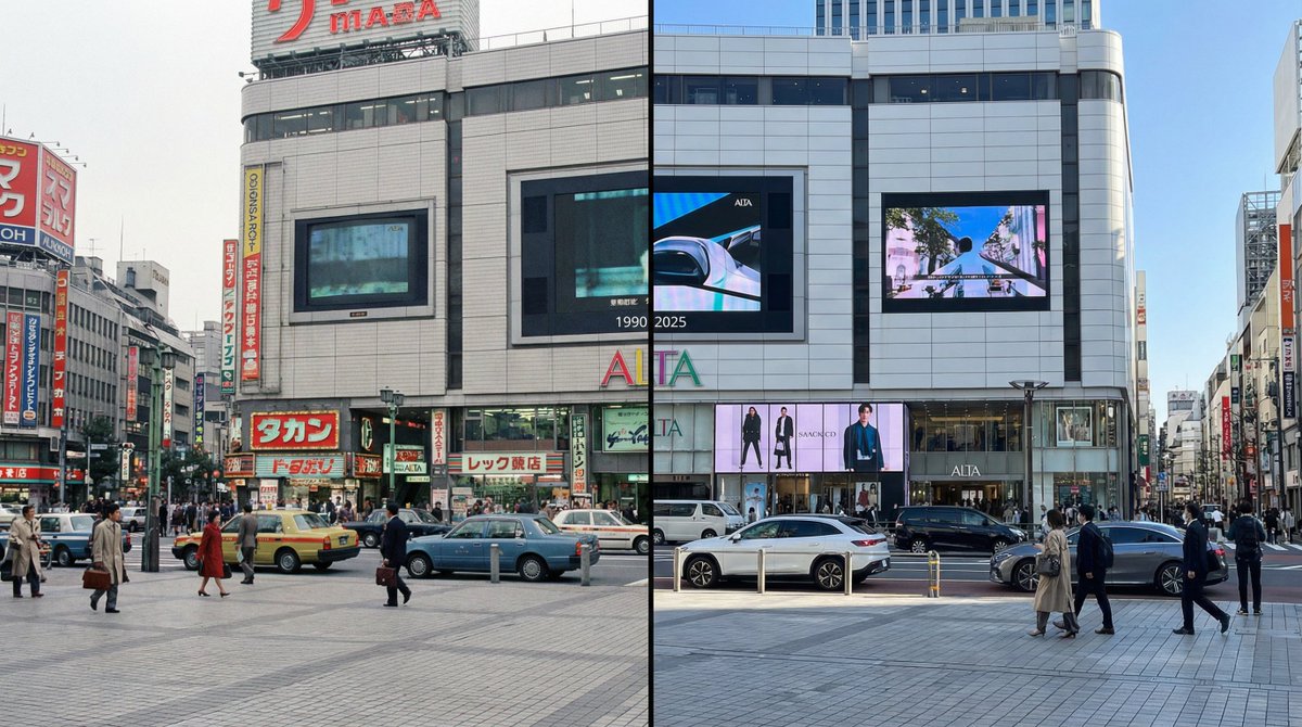 Split-screen time-lapse of same location by coordinates — example 3