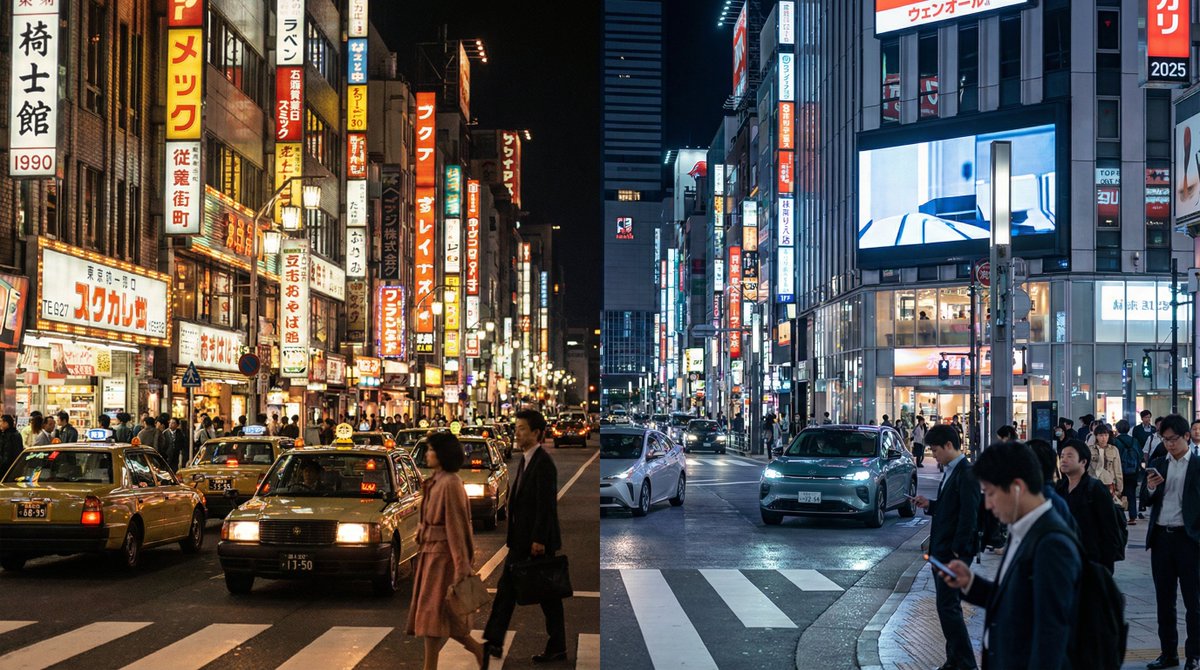 Split-screen time-lapse of same location by coordinates — example 4