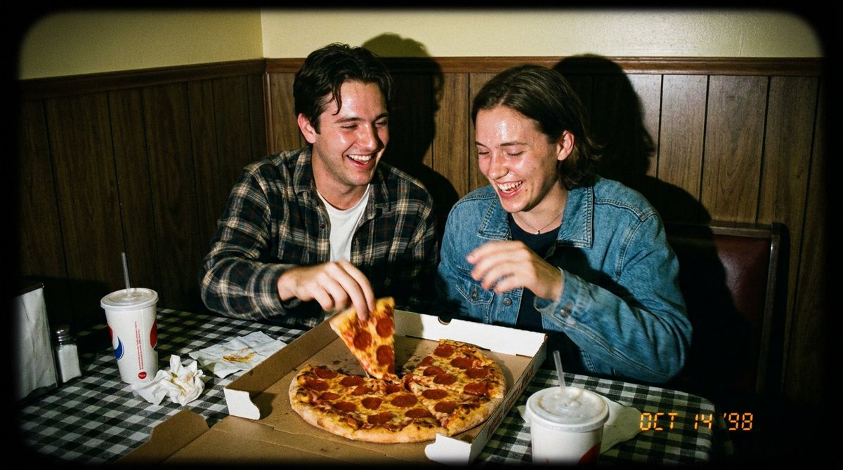 1998 Disposable Camera Photo of Friends in a Diner — example 1