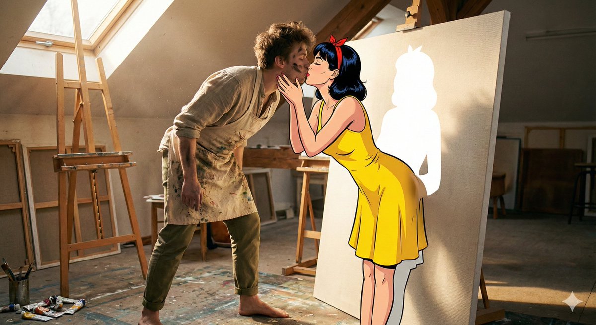 Surreal 2D to 3D Transition Kiss Prompt for Gemini 3
