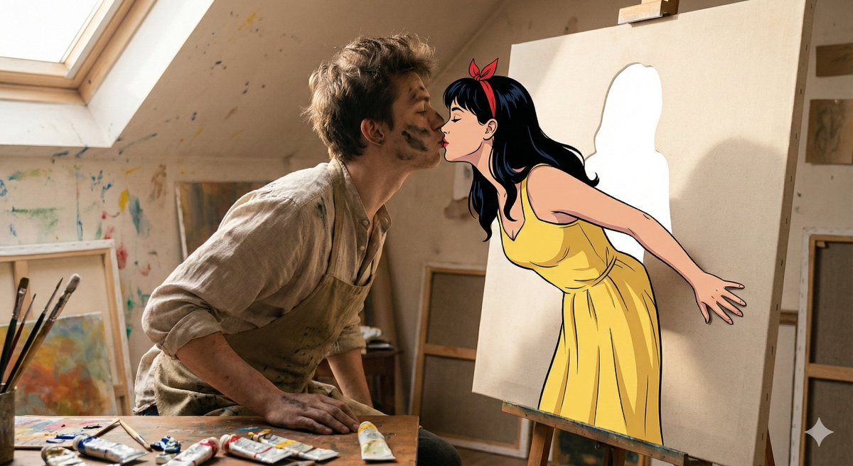 Surreal 2D to 3D Transition Kiss Prompt for Gemini 3 — example 2