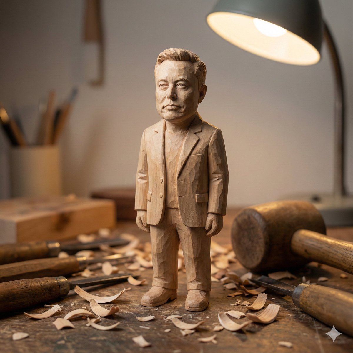 Hand-carved wooden miniature figure prompt — example 1