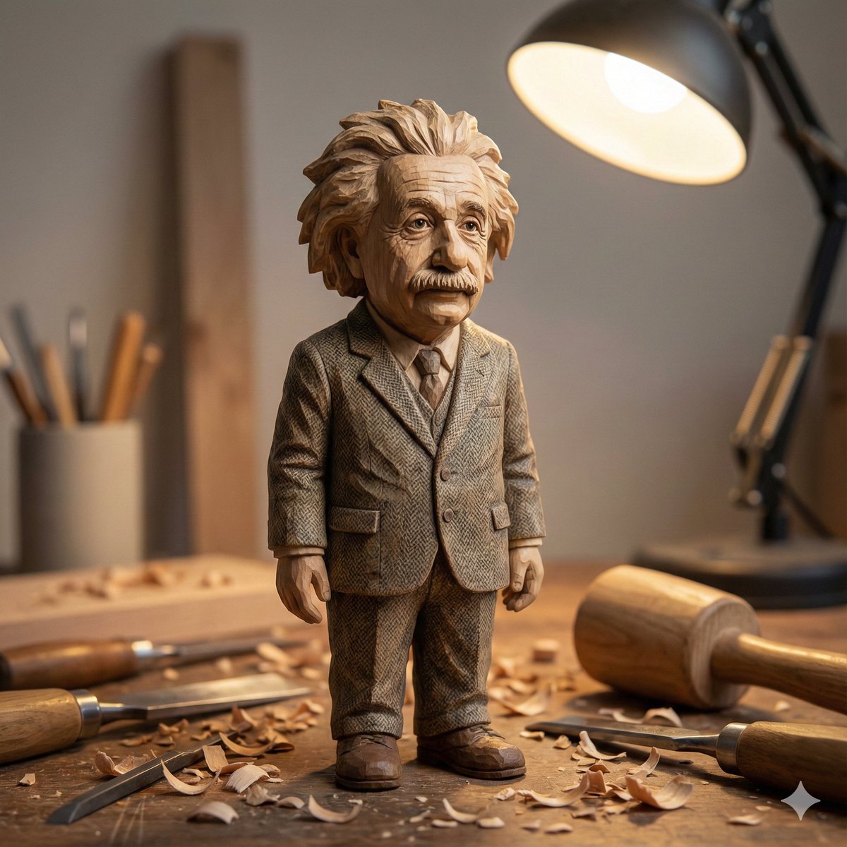 Hand-carved wooden miniature figure prompt — example 4