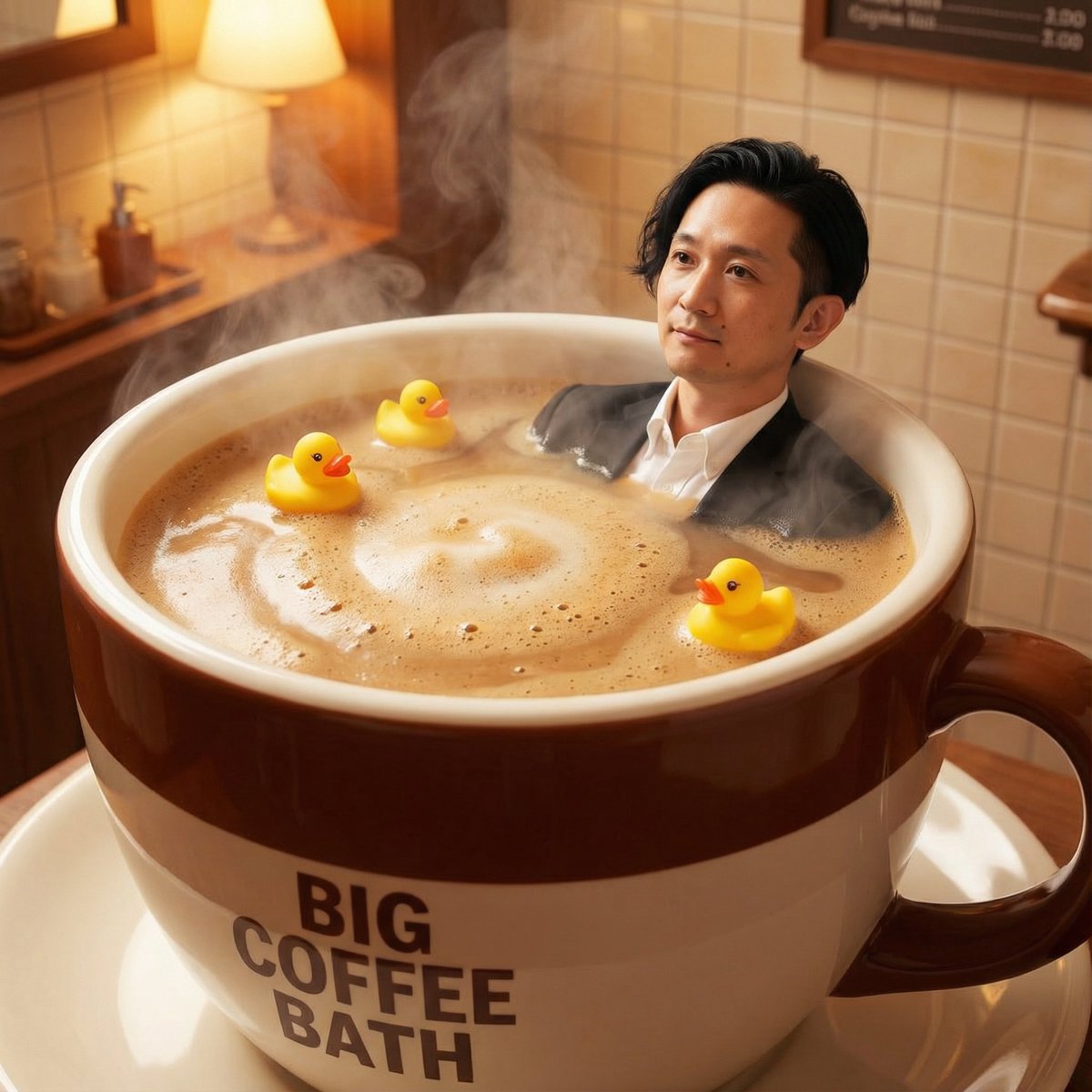 Giant Coffee Cup Bath Image Prompt — example 1