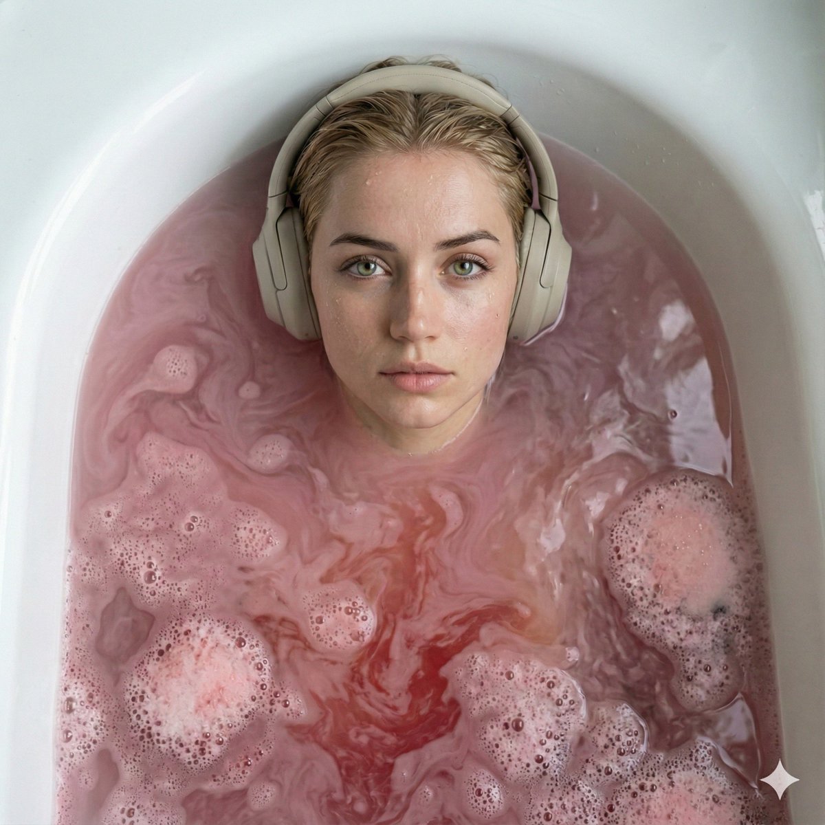 Ultra-Photorealistic Cinematic Portrait in a Bathtub with Noise-Canceling Headphones — example 3
