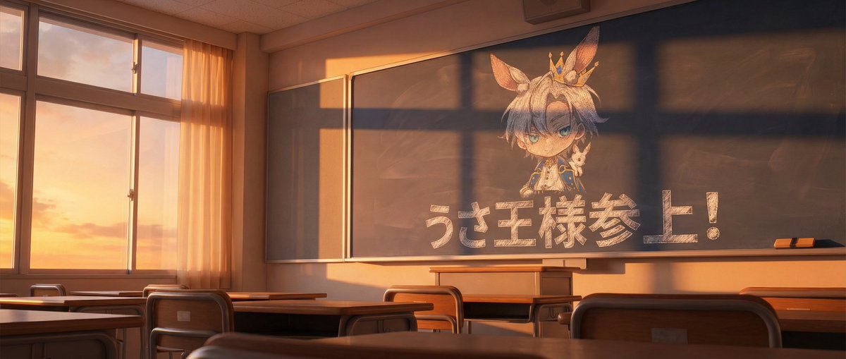Chalkboard king rabbit illustration at sunset — example 1